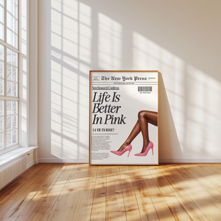 girly wall art, Trendy Newspaper Print Wall Art - life is better in pink wall art - Trendy wall art  girly wall art -Newspaper print