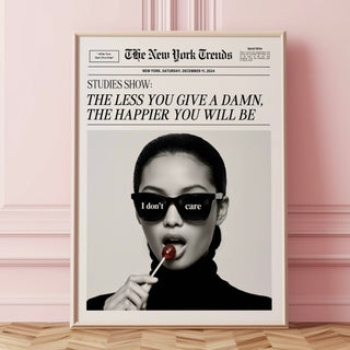 The less you give a damn, the happier you will be - Trendy wall art  girly wall art -Newspaper print