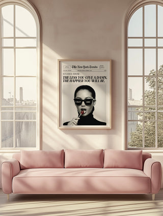 The less you give a damn, the happier you will be - Trendy wall art  girly wall art -Newspaper print