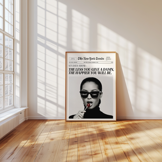 The less you give a damn, the happier you will be - Trendy wall art  girly wall art -Newspaper print