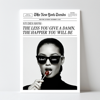 The less you give a damn, the happier you will be - Trendy wall art  girly wall art -Newspaper print
