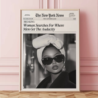 girly wall art, Trendy Newspaper Print Wall Art - woman searches for where men get the audacity  - Trendy wall art  girly wall art -Newspaper print
