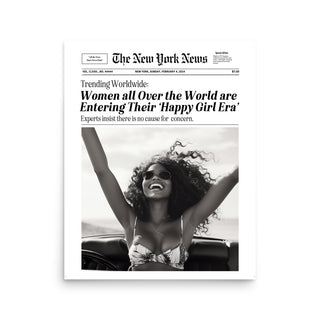 Happy Girl Newspaper Print Poster