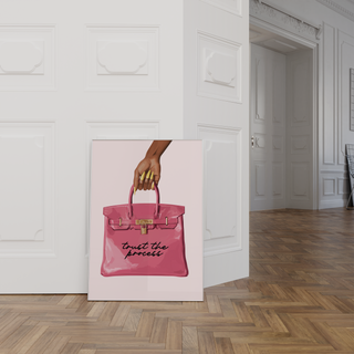 Black girl aesthetic wall art with luxury pink handbag illustration and inspirational quote for office decor