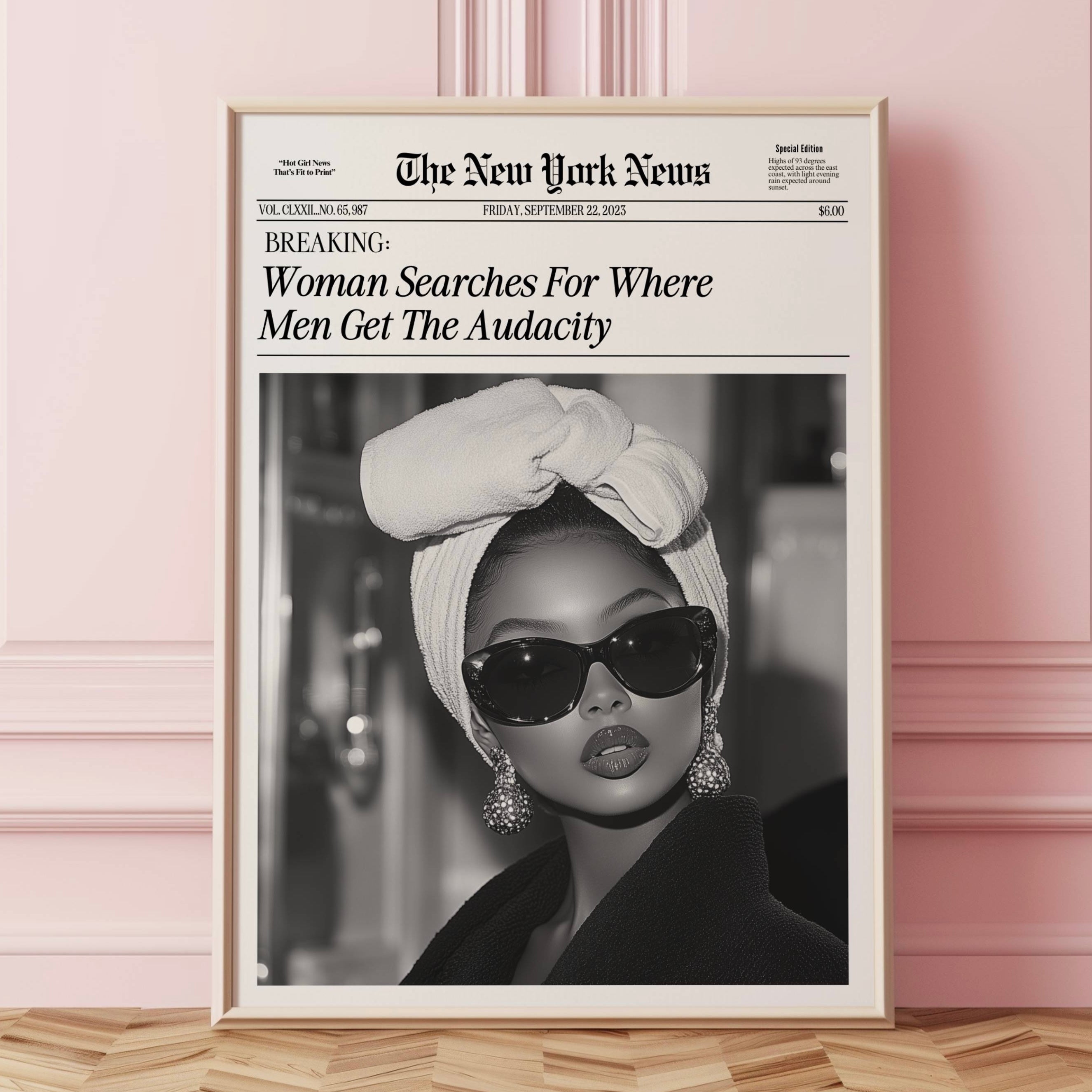 Audacity Trendy Newspaper Print Wall Art | Girly Wall Art | NY