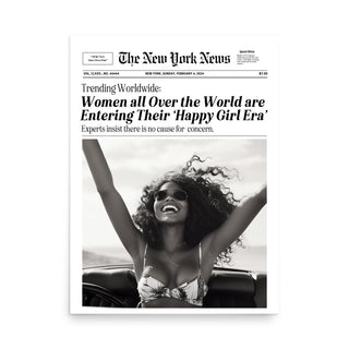 Happy Girl Newspaper Print Poster